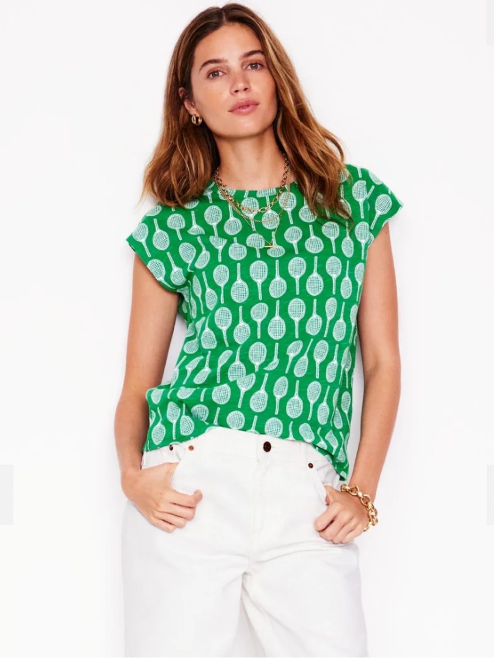 New Boden Louisa Slub Tennis Print Tee Ladies Medium